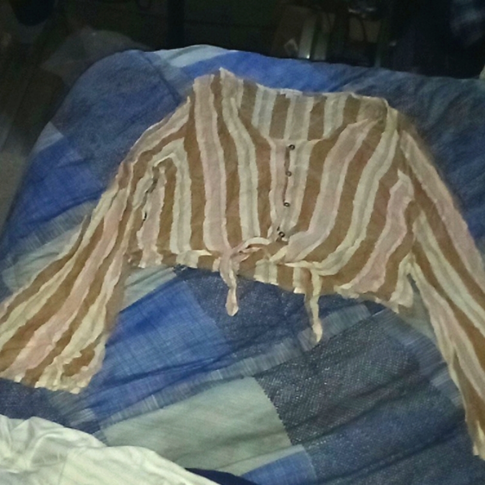 Love Five striped tie up belly shirt